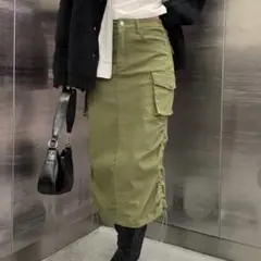サイドシャーリングミリタリーミディ丈スカート
