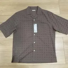 GU ジーユー　エンブロイダリーオープンカラーシャツ　ブラウン　XS