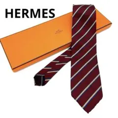 HERMES エルメス ネクタイ シルク100レジメンタルストライプ ボルドーのサムネイル