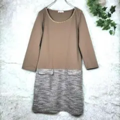 ロペピクニック　切替ワンピース　異素材ドッキング　ツイードスカート　ひざ丈