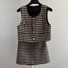 黒白チェック柄セットアップ（ベスト＆スカート）