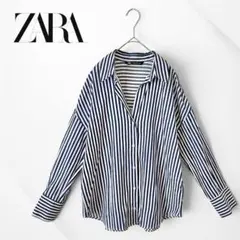 【ZARA】青と白 ストライプ スッキパーシャツ USAXS 【古着】