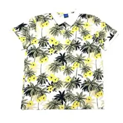 ジャックアンドジョーンズ ポロシャツ 南国総柄 白×黄×緑×ブラウン 半袖