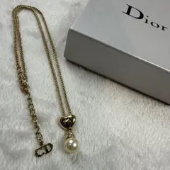クリスチャンディオール　ハートモチーフ/フェイクパールネックレス ゴールド　美品