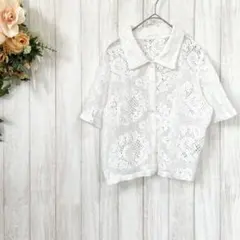 【GU ジーユー】レース コンパクトシャツ〈L〉半袖ブラウス 大きいサイズ 人気