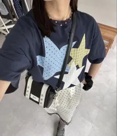 CIAOPANIC 半袖Tシャツ ネイビー　スターパッチワークTシャツ