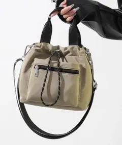 ショルダーバッグ 巾着トート 2way 肩掛け ナイロン ポシェットハンドバッグ