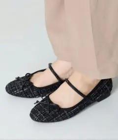オリエンタルトラフィック　ツイード バレエ ストラップ パンプス ブラック