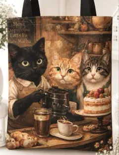 猫バッグ　仲良し猫　コーヒー屋さん③ 丈夫な新品トートバッグ　オリジナルのサムネイル