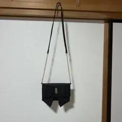 GRL リボン付き黒ショルダーバッグ