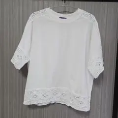 axes femme レース切替 半袖Tシャツ ホワイトのサムネイル