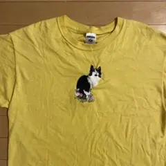 古着　ヴィンテージ　イエロー 猫刺繍 Tシャツのサムネイル