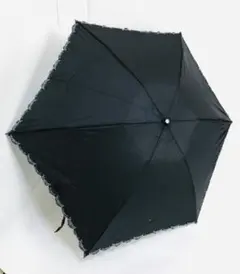 【極美品】折りたたみ傘 晴雨兼用 日傘 遮光 黒 刺繍 フラワー レース 上品