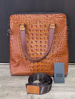 新品定価20万！高級 BOLINIボリーニ クロコ型押 し2wayビジネスバック