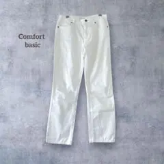 【コンフォートベーシック】ストレッチパンツ L白 綿混 カジュアル