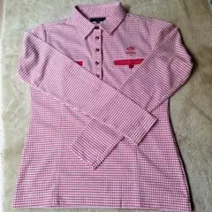 レディース 長袖ポロシャツ 赤白チェック