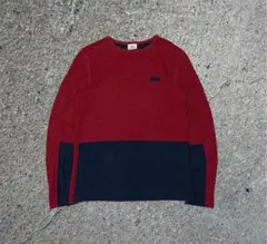 LACOSTE ラコステ 刺繍ロゴ サーマル 長袖 ツートンカラー 赤 ネイビー