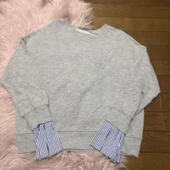 ZARA グレー スウェット 袖切り替え ストライプ