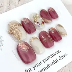 【現品03247】クリスマスネイル　赤ネイル