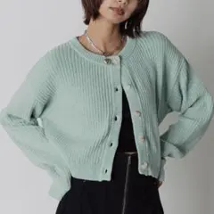 PAGEBOY ベロアモールコンパクトカーディガン ミントグリーン