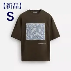 【新品】ZARA エンボスパッチTシャツ　ブラウン　刺繍