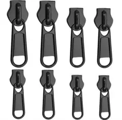 引き手 ファスナー ジッパータブ 補修用交換部品 4サイズ8個セット　ブラック