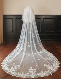 ロングウェディングベール 花刺繍