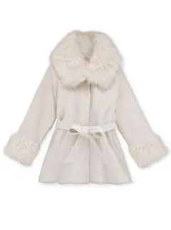 GRL ファーティペット・リボンベルト付きフレアコート ze931