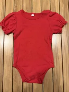 コットン100 レッド フリル袖ロンパース 12M