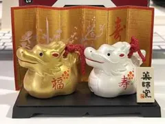 薬師窯 龍の置物 2体セット 飾り台・屏風付き【招福の干支置物】のサムネイル