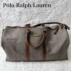 ポロ ラルフローレン レザー ボストンバッグ 大容量 千鳥柄　千鳥格子　ブラシ付