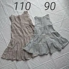 【2点セット】チェック柄ノースリーブワンピース 90 110