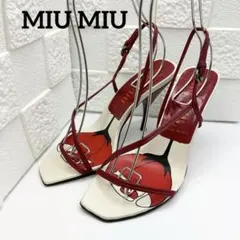 MIU MIU ローズプリント ストラップサンダル レッド ホワイト 37 MIU MIU ローズプリント ストラップサンダル レッド ホワイト 37