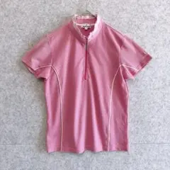【美品】マリクレール ゴルフウェア ハーフジップ ポロシャツ ピンク M ロゴ入