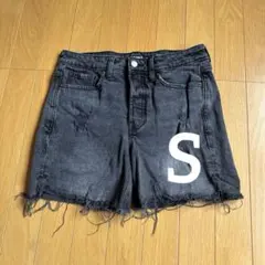 【428】デニム　ショートパンツ　ブラック　ダメージ加工　ストレッチ　S