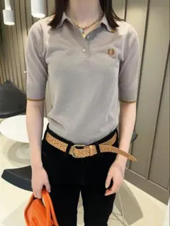 FRED PERRY ポロシャツ 半袖 グレージュ×マスタード ラメのサムネイル
