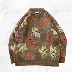 イタリア製MAGLIFICIO Florence 総柄ニット リーフ柄 M相当