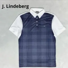 J. Lindeberg チェック柄ポロシャツ ネイビー/ホワイト