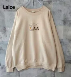 SaucyDog Lsize スウェット 刺繍ロゴ フロントロゴ クリーム