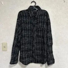 SHEIN MANFINITY ツイードシャツ ブラック チェック柄　ラメのサムネイル