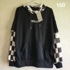 【未使用】BiSKEE ブラック チェック レイヤード風トレーナー 160