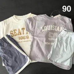 キッズ半袖Tシャツ 英語ロゴ ハーフパンツ 2セットまとめ売り