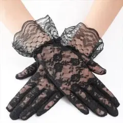 手袋 レース グローブ ブラック 花柄 黒 結婚式　冠婚葬祭 イベント