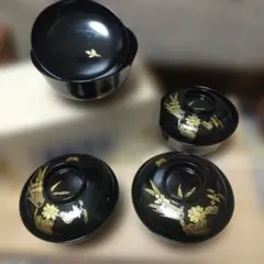 蓋つき汁椀 5客セット 金彩草花文様 漆 - メルカリ