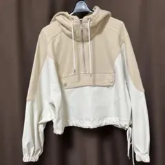 ビッグシルエット ショート丈 パーカー アイボリー ベージュ