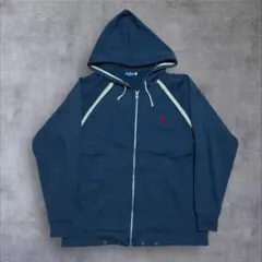 Disney ディズニー　パーカー　ミッキー　ワンポイント　刺繍　ネイビー