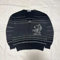美品 90s GREENCLUBS ニットカーディガン L 黒 ボーダー レトロのサムネイル