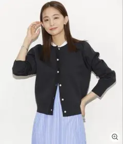 値下げ　ナノユニバース　ライトスポンディッシュパールボタンカーディガン　ネイビー