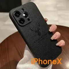 7762 iPhoneケース X ブラック鹿レザースマホカバー新品定番本体保護