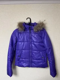 フード付き中綿入りコート パープル